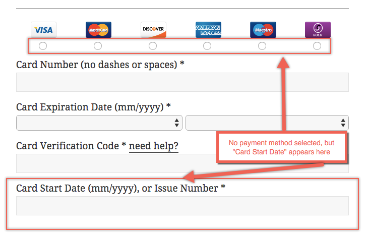 Why Does Card Start Date Or Issue Number Always Show On My Pro Form 
